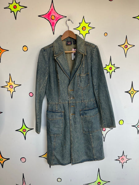 Vintage 2000s Utility Denim Trench Coat - 90s/00s Biker Western Grunge - Size M