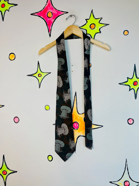 Vintage 70s Mushroom Tie | Brown Groovy Fat Wide | Silky Polyester Made in Italy