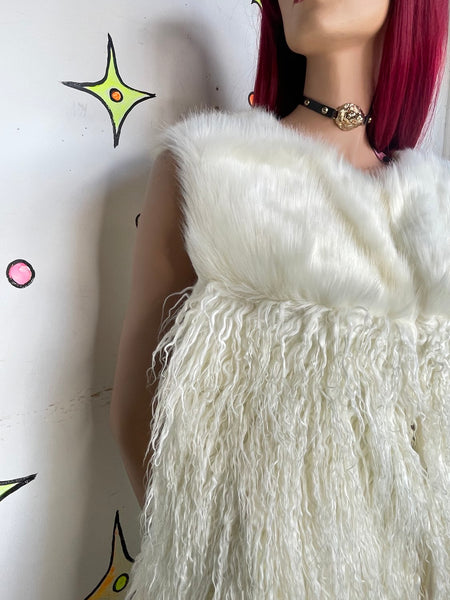 Oversized Shaggy White Faux Fur Boho Vest Statement Shag Festival Piece L/XL