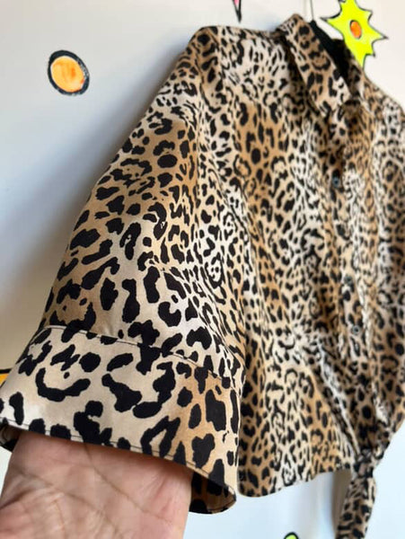 Vintage Y2K Leopard Print Crop Top Blouse | Mob Wife Boho Glam | Size 0