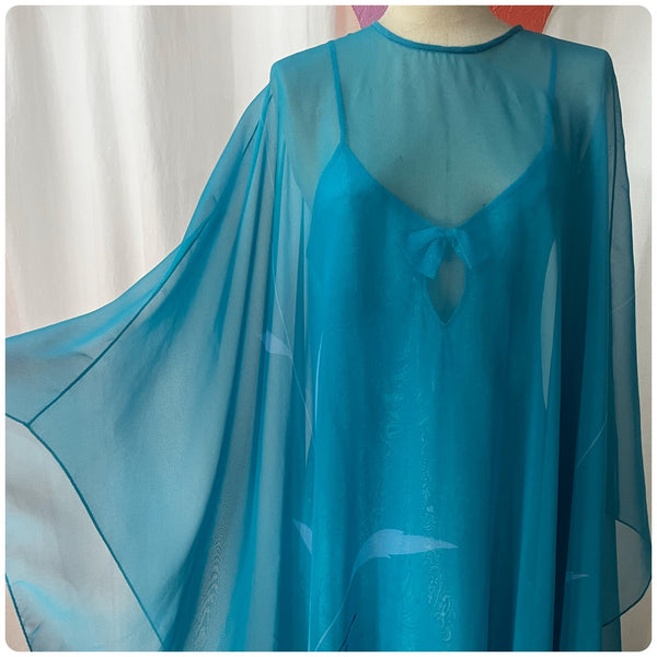 Vintage 70s | Draped Goddess Old Hollywood Boho Disco Party Cape Maxi Dress