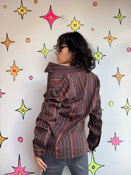 Y2K Pinstripe Shirt Fairy Grunge Mall Goth Indie Sleaze Dark Academia L/XL