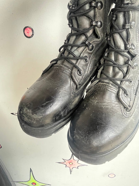 Vintage Black Vibram Combat Boots | Leather Steel Toe Military Grunge Punk Boots