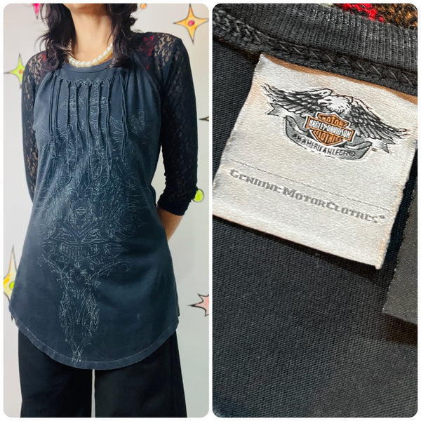 Y2K Harley-Davidson Black Fringe Tank Top – Western Biker Grunge Babe - L