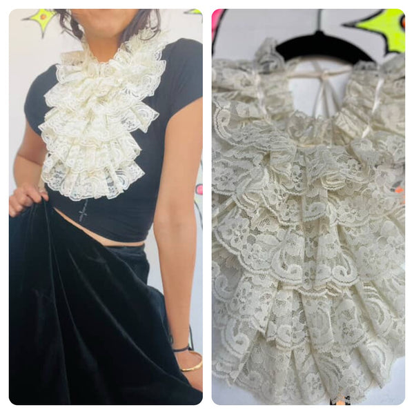 Vintage Off-White Lace Ruffle Neck Tie Pirate Cravat | Victorian Edwardian