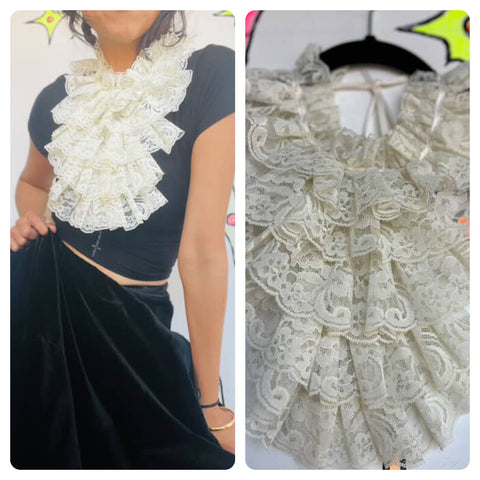 Vintage Off-White Lace Ruffle Neck Tie Pirate Cravat | Victorian Edwardian
