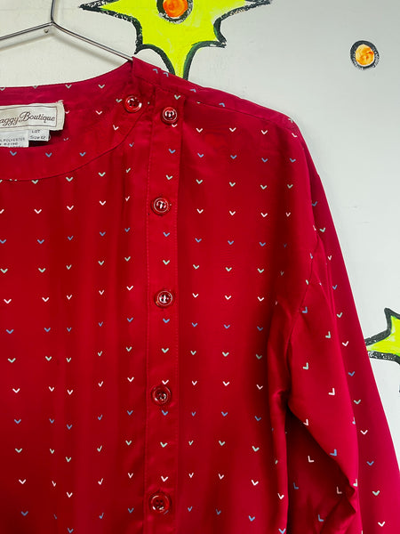 Vintage 80s Pink Rainbow Polka Dot Hearts Blouse | Academia Office Charm Top | S