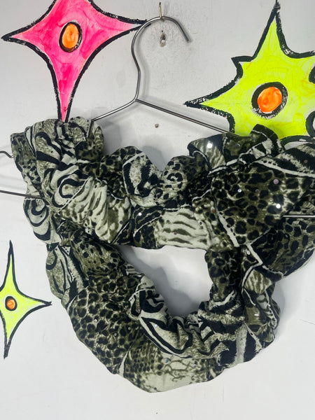 Y2K Green Animal Print Scrunch Scarf Indie Sleaze McBling Fairy Grunge