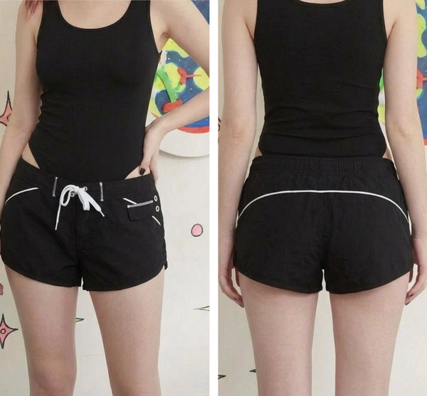 Y2K Mall Goth Black Micro Board Shorts Skater Streetwear | S/M