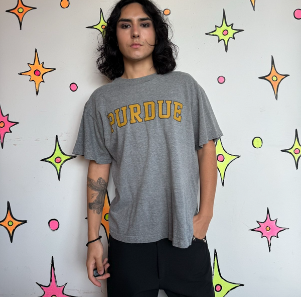 Vintage Purdue University T Shirt Heather Gray College Tee Retro Soft Cotton L