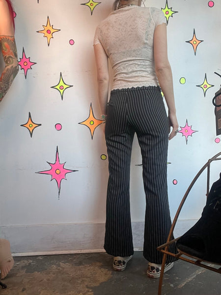 Y2K Pinstripe Mall Goth Pants Low Rise Buckle Punk Grunge Trousers S/M