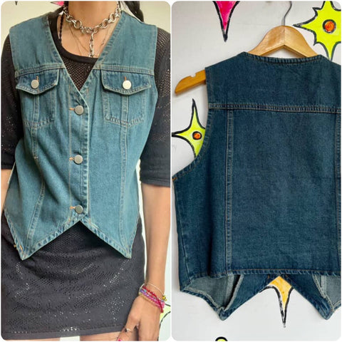 Vintage 70s | Denim Vest Western Bohemian | Size L