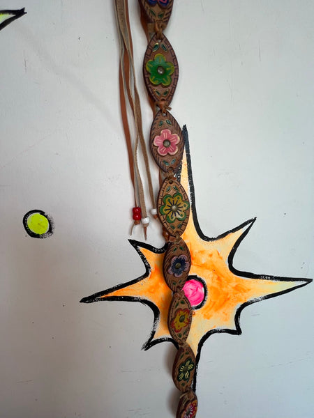 Boho Fairy Grunge Western Fringe Leather Belt Rainbow Concho