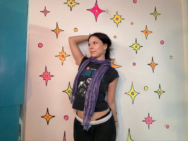 Y2K Purple Metallic Scarf | Fairycore Shabby Chic Boho Wrap