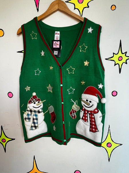 Vintage Ugly Christmas Vest Snowman Tacky X Mas Party Holiday Sweater Vest L
