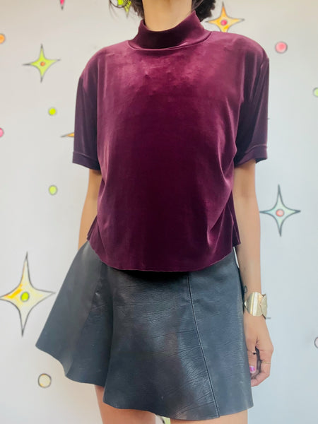 Vintage 90s | Stretchy Plum Velvet Mall Goth Fairy Grunge Crop Top | Size Large