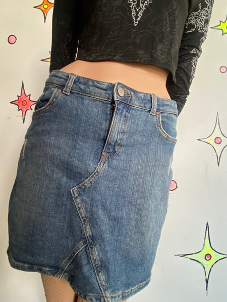 Y2K Denim Mini Skirt Low Rise Blue Jean Boho Grunge Emo Wardrobe Staple M/L
