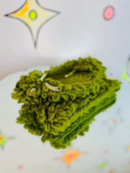 Vintage 1960s Green Shaggy Crochet Sequin Hat | Made in Japan | Wearable Art