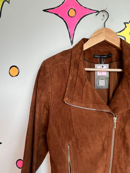 White House Black Market Suede Jacket | Brown Leather Western Boho Moto Jacket M