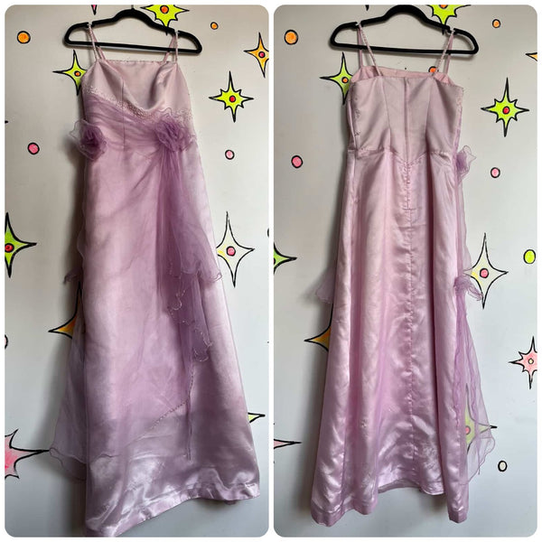 Vintage 80s 90s Pink Tulle Prom Dress Satin & Chiffon Fairy Princess Gown Small
