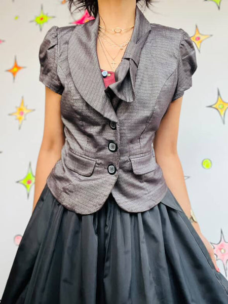 Y2K Indie Sleaze Preppy Glam Gray Short Sleeve Blazer Top - My Michelle - Size S