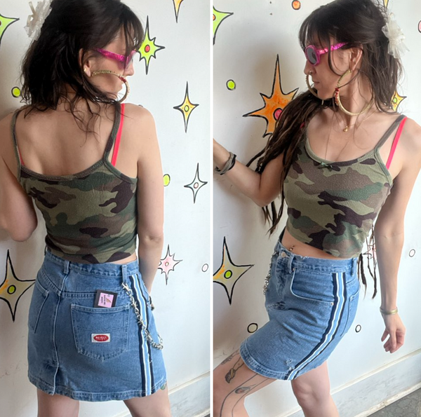Vintage 90s Denim Mini Skirt Grunge Skater Y2K Emo Jean Skirt Size S