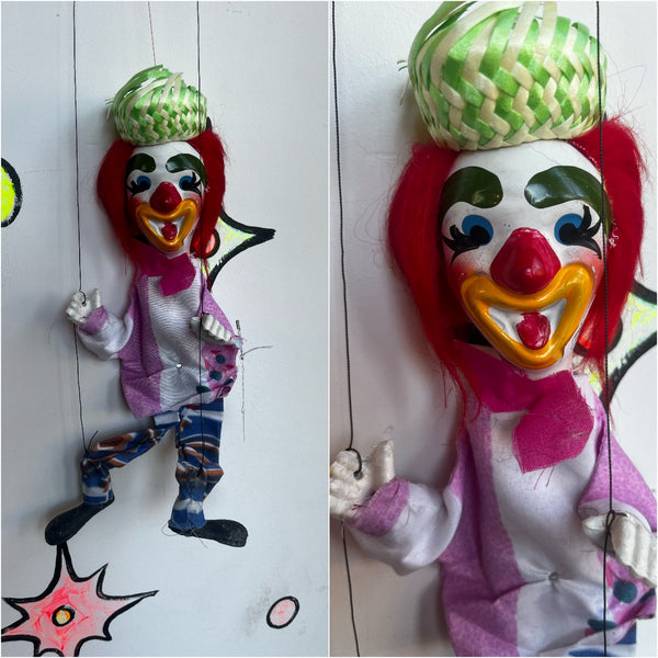 Vintage 60s 70s | Clown Puppet Mexican Handmade Creepy Cute Marionette