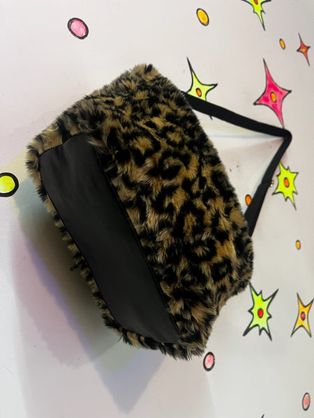 Vintage | Fuzzy Leopard Print Faux Fur Crossbody Bag Handbag Purse
