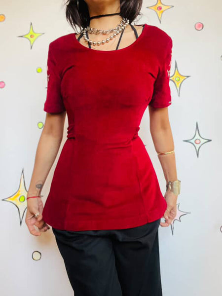 Vintage 60s 70s MOD Micro Mini Dress or Top – Deep Cherry Red Boho Go-Go - S
