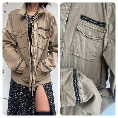 Vintage Y2K 2000s | Khaki Jacket with Cargo Pockets Fairy Grunge Emo | Size XL
