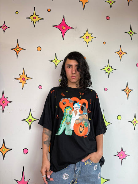 80s Halloween Boo Puffy Paint Tee Tacky Ugly Halloween Shirt Maximalist Goth XL