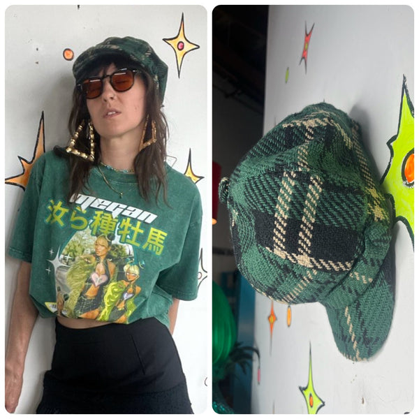 Green Plaid Mod Moto Cap David & Young Fairy Grunge Newsboy Hat
