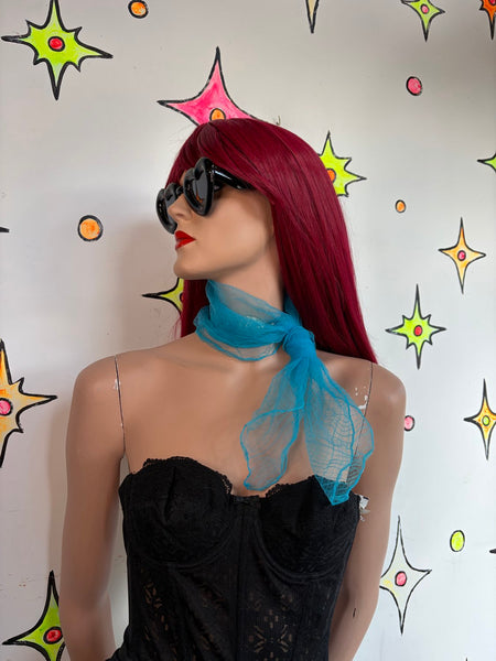 Vintage 50s 60s Bright Blue Sheer Chiffon Neck Scarf Retro Kawaii Glam