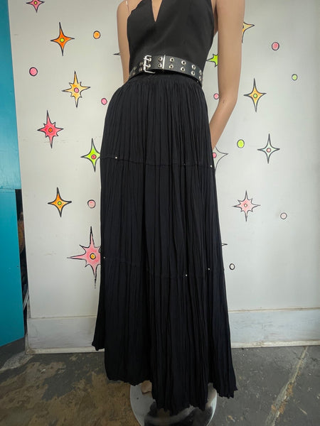Vintage 90s Witchy Beaded Whimsygoth Black Maxi Skirt Boho Fairy Grunge - M