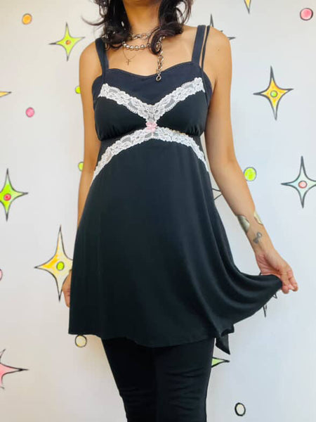 Vintage Victoria’s Secret Black Lace Slip Dress Goth Grunge Fairy Babydoll – S