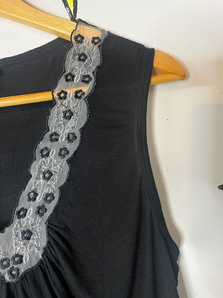 Vintage Y2K Black Lace Trim Romantic Goth Fairy Grunge Super Soft Tank Top XS S