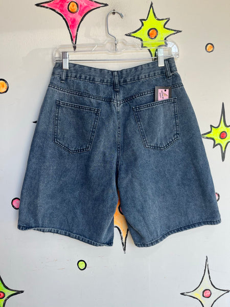 Y2K Denim Jorts with Star Detail - Grunge Emo Streetwear Long Shorts SM