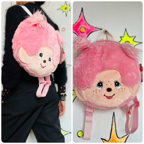 Rare MONCHHICHI Backpack – Pink Kiki Plush Bag by Sekiguchi – Kawaii Japan