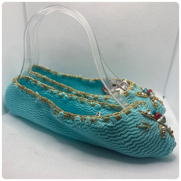Vintage SHELETS Knit Slippers - One Size - Embellished Pearls - Rococo Art Deco
