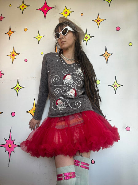 Vintage Santa Christmas Sweater | Ugly Tacky Beaded Holiday Pullover Small