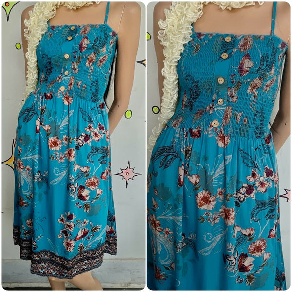 Y2K Teal Slip Dress ' Fairycore Boho Whimsy Grunge Maxi Dress XS