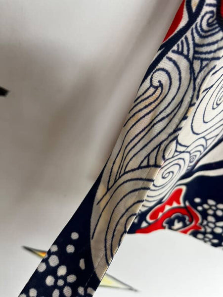 Vintage 60s Navy Red White Psychedelic Print Micro Mini Dress Mod Space Age - XS