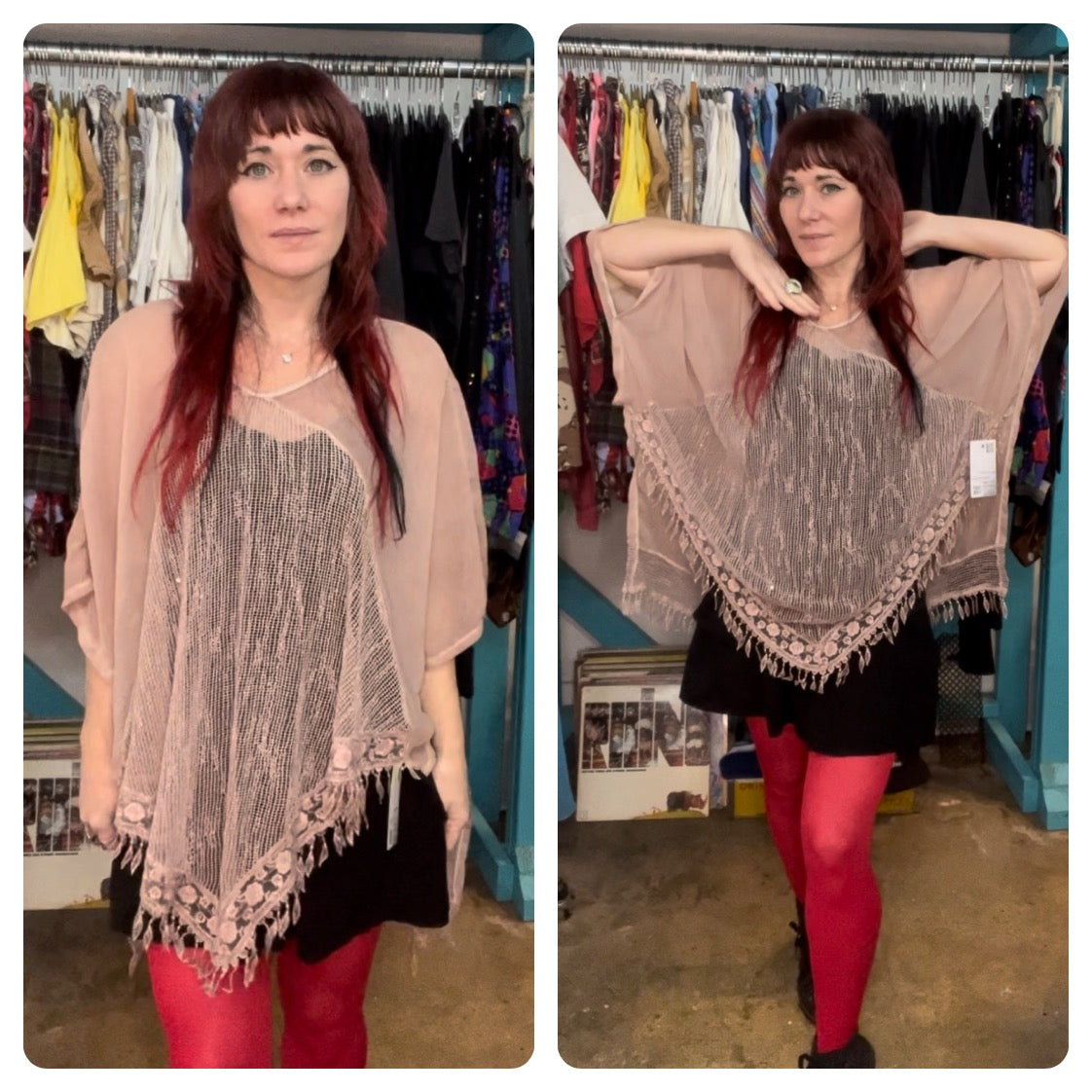 Vintage Y2K | Pink Mesh Poncho Cape Grunge Emo Indie Sleaze