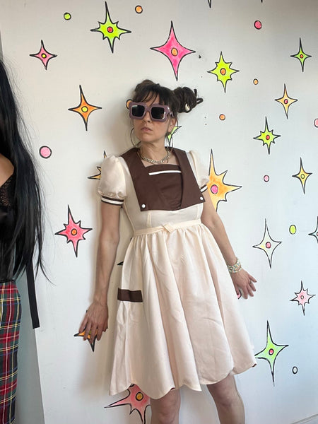 Vintage Sailor Schoolgirl Babydoll Dress Cottage Academia Cosplay Bow Belt S