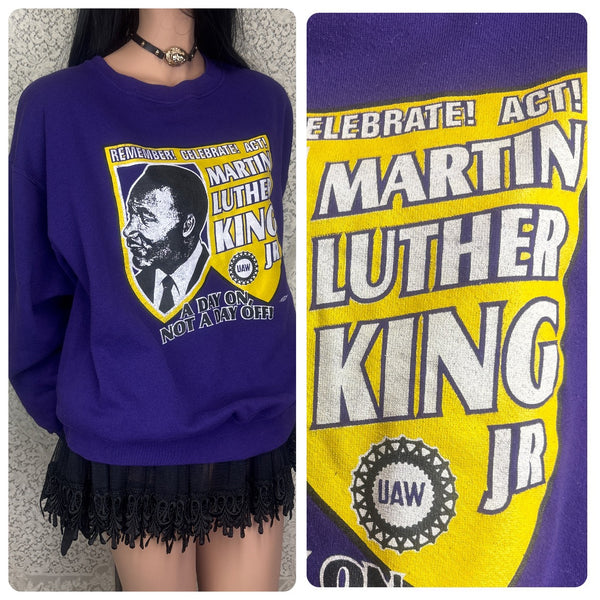 Purple MLK Graphic Pullover Novelty Sweater Cozy Streetwear Souvenir Statement S