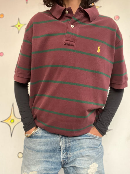 Vintage 90s Striped Polo Shirt | 90s Preppy Grunge Streetwear | Cotton Polo | L