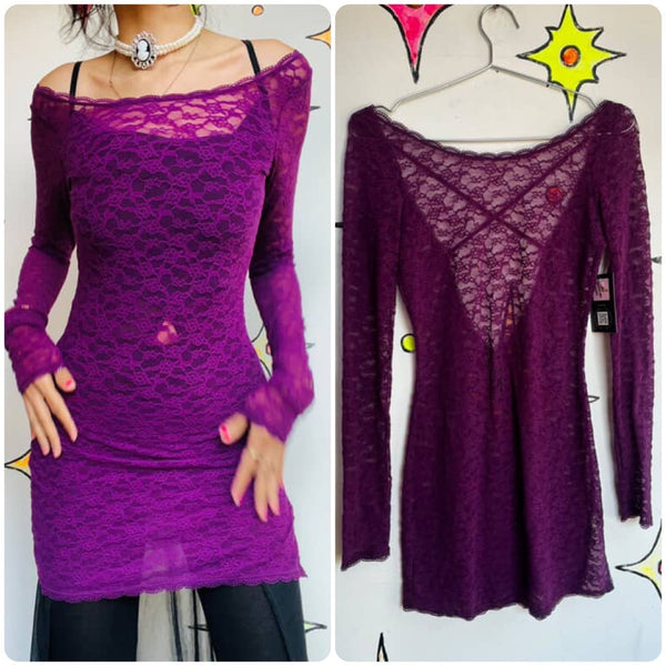 Vintage Y2K | Victoria's Secret Purple Lace Fairy Grunge Mini Slip Dress | XS