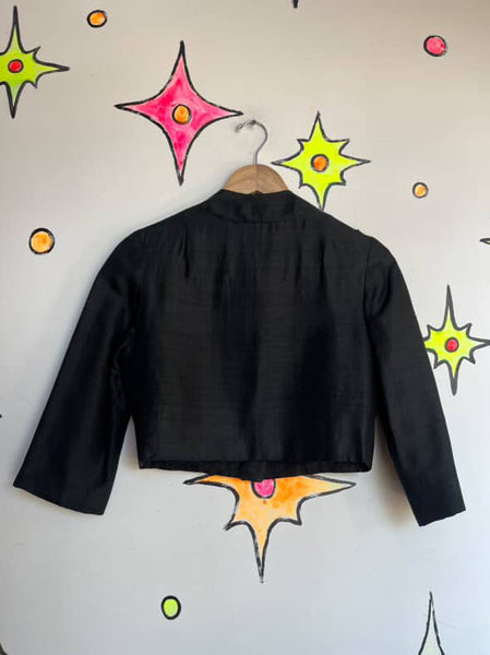 Vintage 1950s Classy Black Cropped Bolero Blazer Tailored Jacket Old Hollywood S