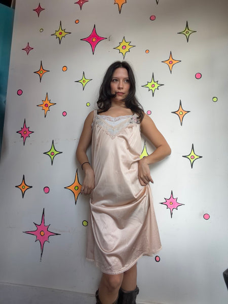 Blush Pink Lace Slip Dress | Balletcore Coquette Romantic Boudoir Lingerie M/L