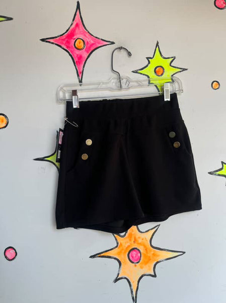 Y2K Black Sailor Shorts with Gold Buttons – Pirate Boho Grunge Goth – Size 2